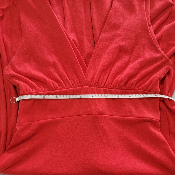 Deep Plunge V-Neck Front & Back, A-Line Midi Dress, Red, Size Large - Picture 10 of 12
